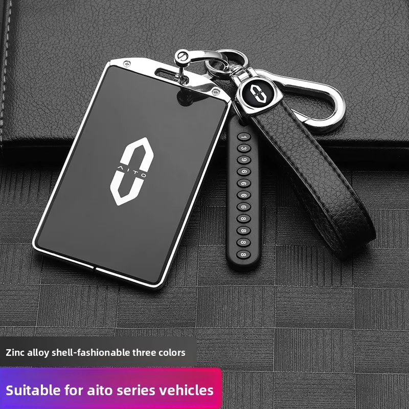 

Car Smart Card Key Cover Case Leather Keyring Bag For Aito M5 M7 M9 Zinc Alloy Protector Shell Holder Keychain Auto Accessories