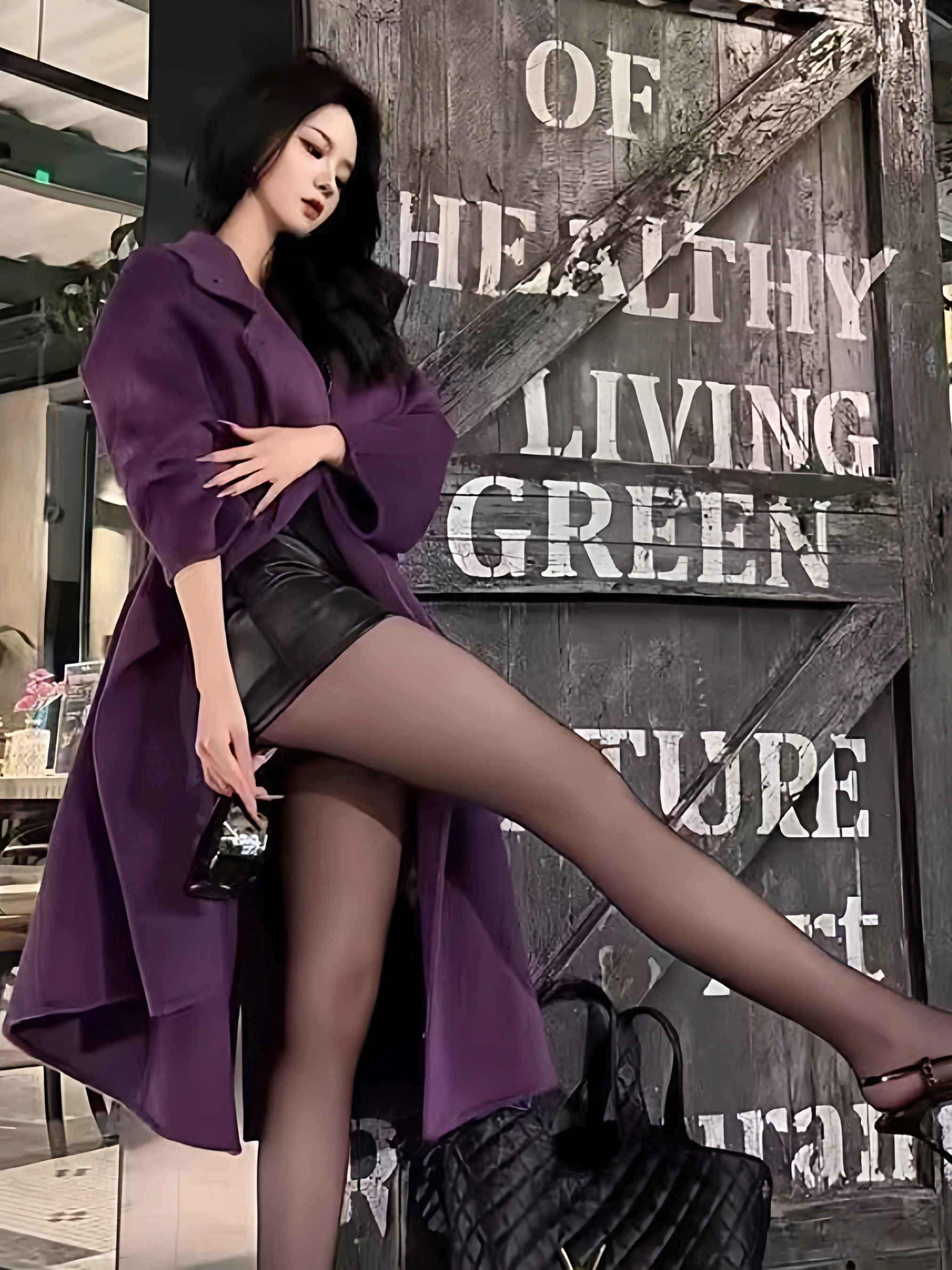 

plus Size 300 Pou Vintage Purple Woolen Coat Women's Autumn Winter Slimming Mid-Length Knee-Over Coat Korean Sle Loose Fit