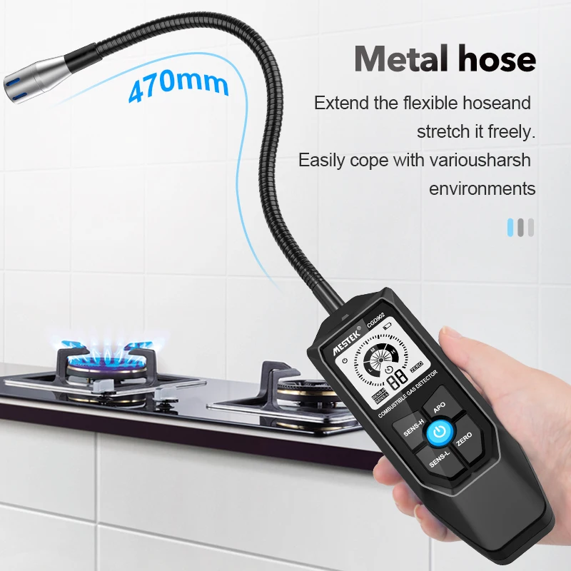 MESTEK CGD902 Analog Display Combustible Gas Detecter High Sensitivity Inflammable Natural Methane Gas Leak Meter Dual Alarm