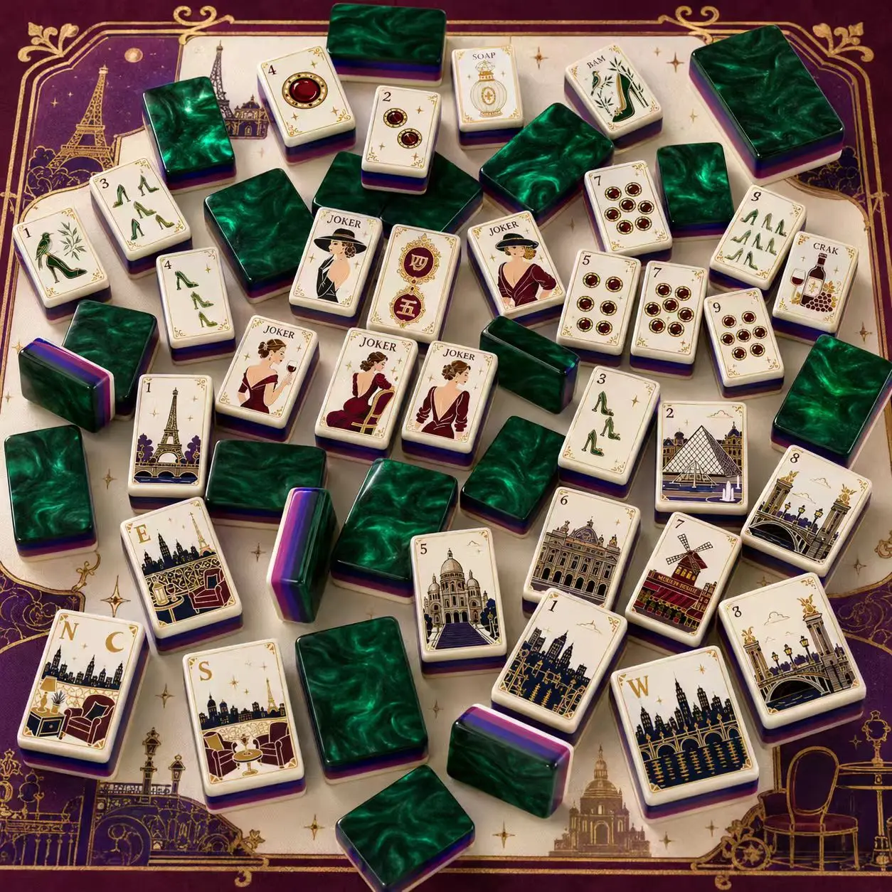 2026 Goods in Stock Creative Luxury Paris Landmarks American Mahjong Set 160 Tiles Eiffel Tower Arc De Triomphe Design Portable