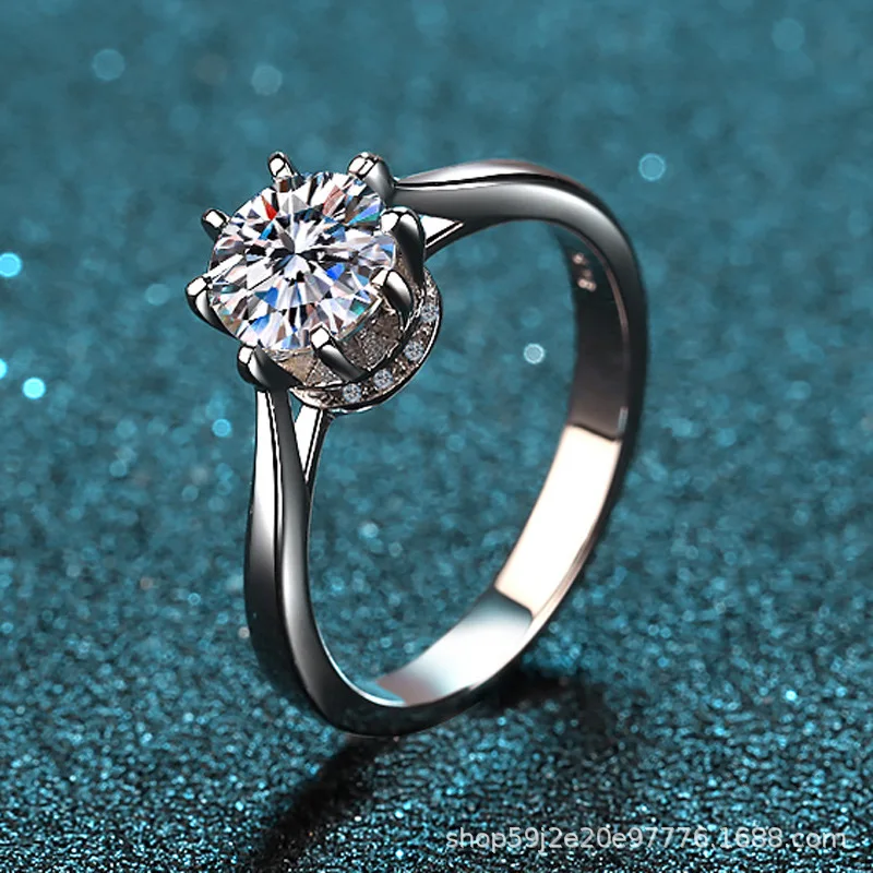 

925 Sterling Silver Ring Female 1 Carat Moissanite Ring Octagonal Wedding Ring Simulation Diamond Psychic