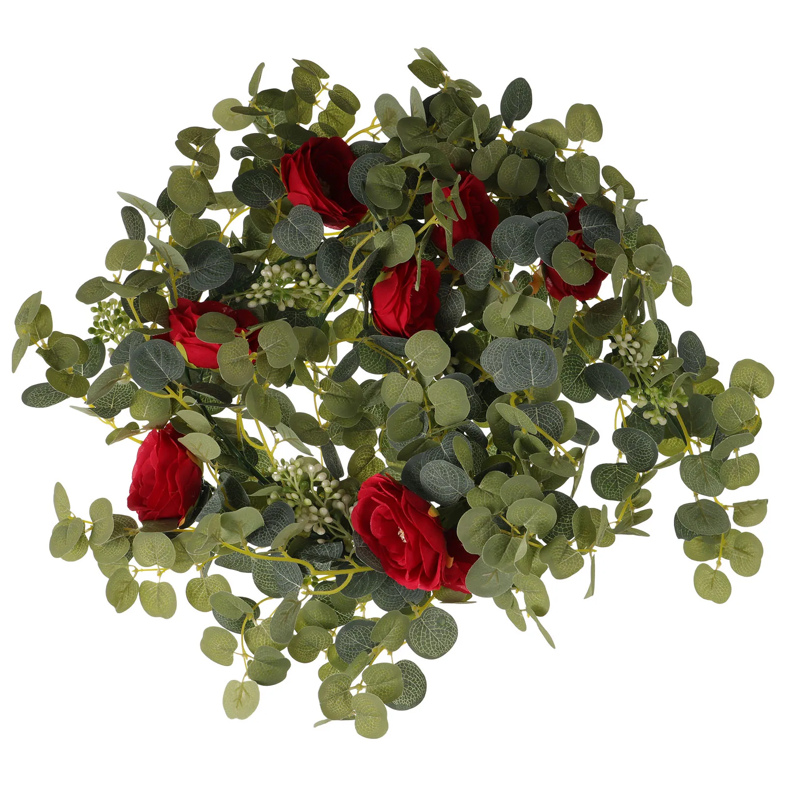 

Artificial Rose Wreath 8 Heads Red Eucalyptus Decor Lifelike Roses Home Banquet Romantic Atmosphere