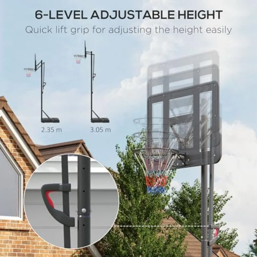 Portable Basketball Hoop with Height Adjustable from 7.7 to 10 Feet Featuring a 43Inch Shatterproof Backboard Integrated Wheels