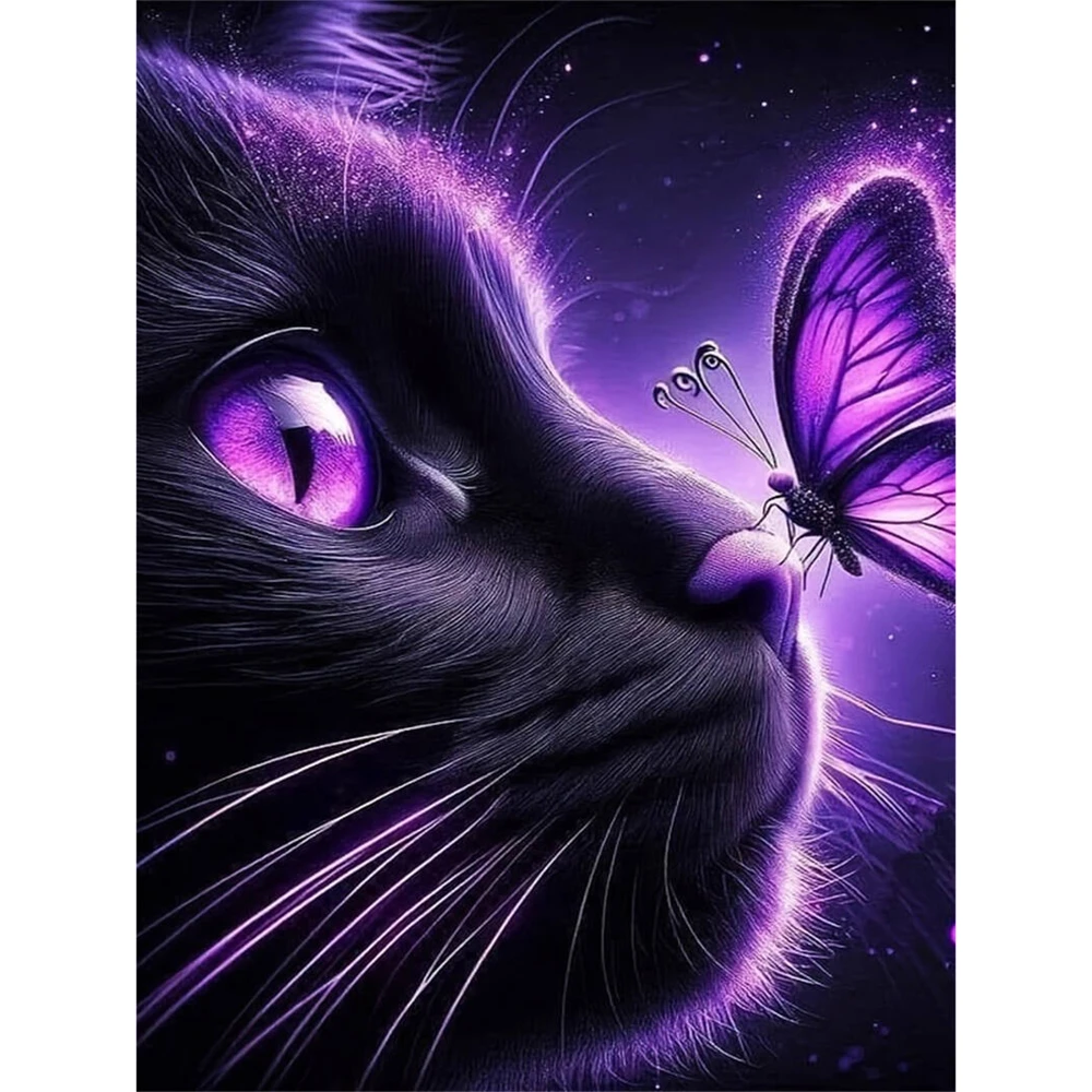 Diamant-Malerei, schwarze Katze, Tiermuster für Erwachsene, Anfänger, Diamant-Mosaik, Schmetterling, Stickerei, Heimdekoration