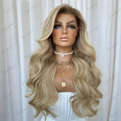 다크 블론드 옴브레 100% 레미 유럽 인모 가발, 아기 머리 포함, 26 인치, 13x6 레이스 정면 가발, 풀 레이스 가발