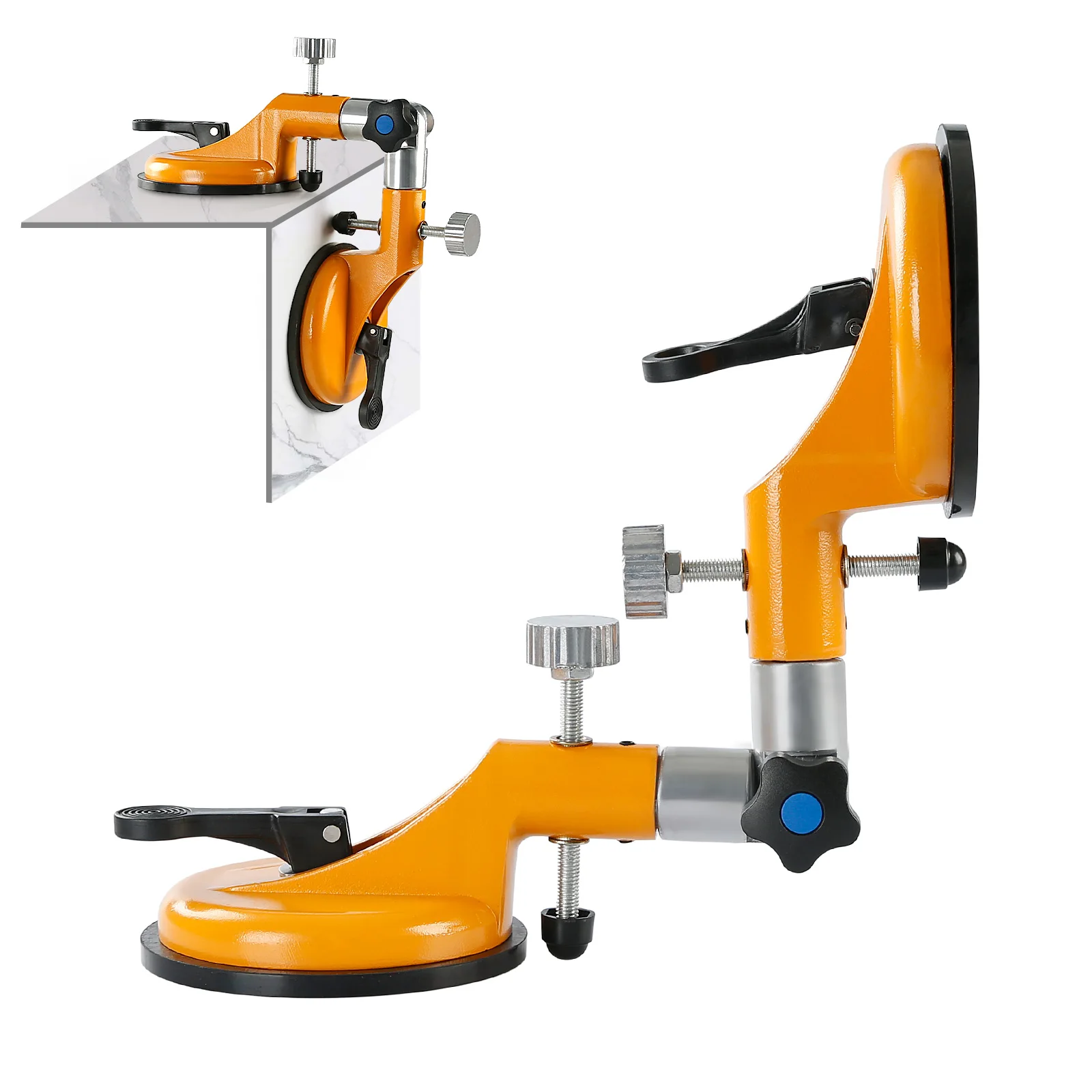 90°- 270° Fixed Splicing Suction Cup Leveling Tool for Tile Stone Slab Countertop, Inside/Outside Corner Joint Double Claw Heavy-Duty Pulling & Aligning, Aluminum Adjustable Angle Tension Device for Tile Laying