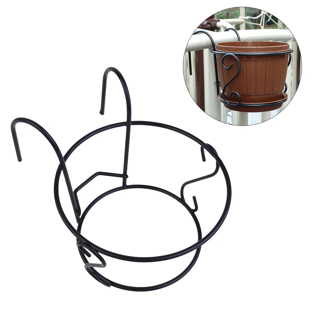 

Iron Basket Flower for Balcony Fence Wrought Black Rust resistant Home Decor Plant Pot Holder Durability Premium Small