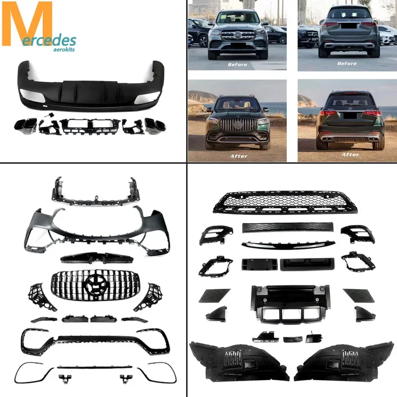 For MERCEDES BENZ GLS X167 GLS63 AMG 2020-2023 Front Grille+Rear Bumper Body Kit