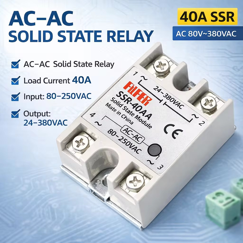 SSR-25AA 40AA 60AA AC ממסר מצב מוצק חד פאזי AC-AC 80-250VAC כניסת 24-380VAC פלט