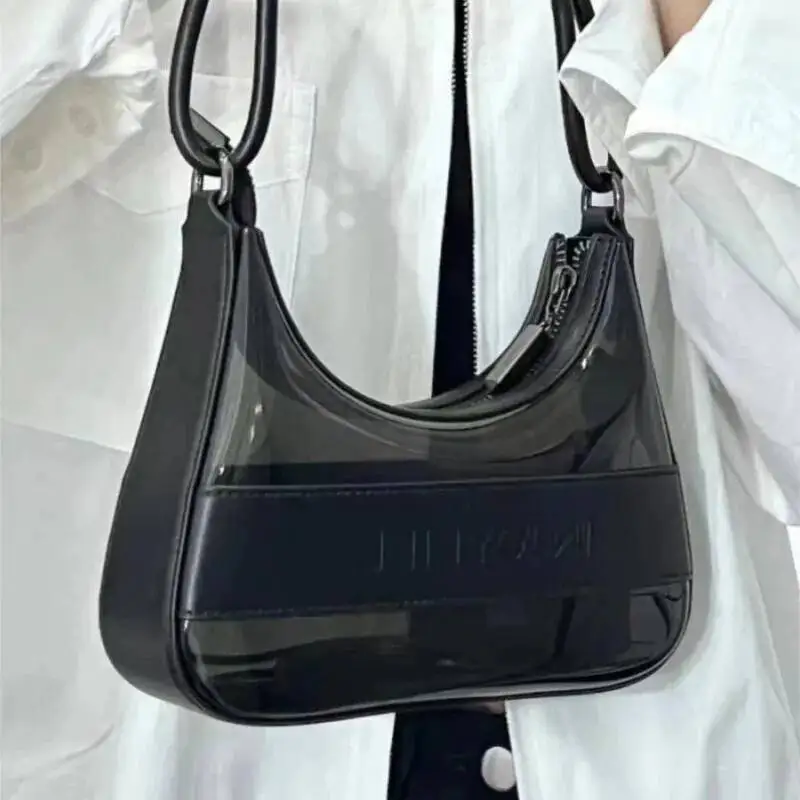 Black Transparent Glossy Panel Underarm Women Fashion Design Minimalist Letter Shoulder Ladies Personality Crossbody Bag
