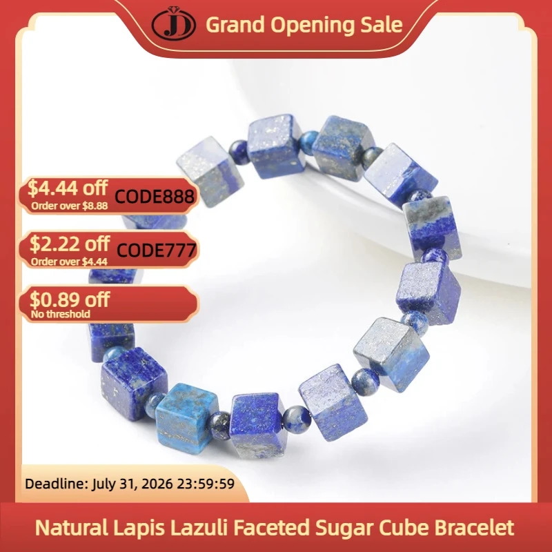 1 Pc Natural Lapis Lazuli 8mm Beads Faceted Sugar Cube Bracelet Elastic Wristband Lucky Amulet Jewelry Gift