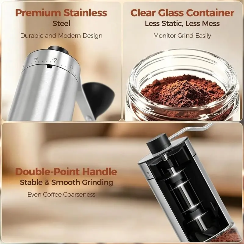 EYFL-Mini Manual Coffee Grinder With 40 External Grind Settings, Conical Burr Hand Coffee Grinder,For Espresso, Pour