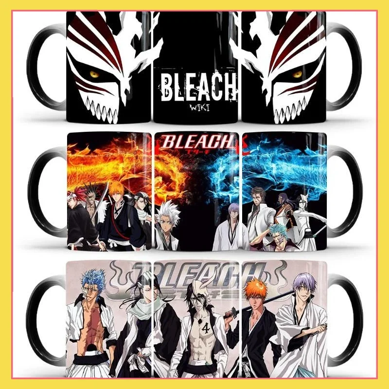 BLEACH   state Anime Color Changing Mug Ceramic Thermal Gradient Coffee Cup Lid Spoon Children\'s Cool Gift