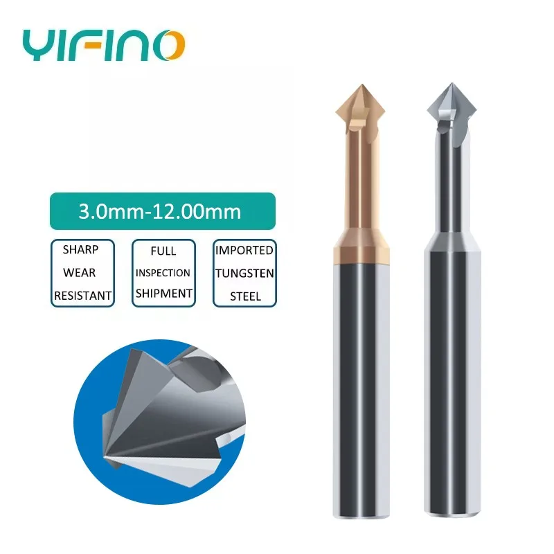 YIFINO HRC55 Tungsten Steel Carbide 90° Up And Down Chamfering Milling Cutter For Steel/Aluminum CNC Machining Endmills Tools