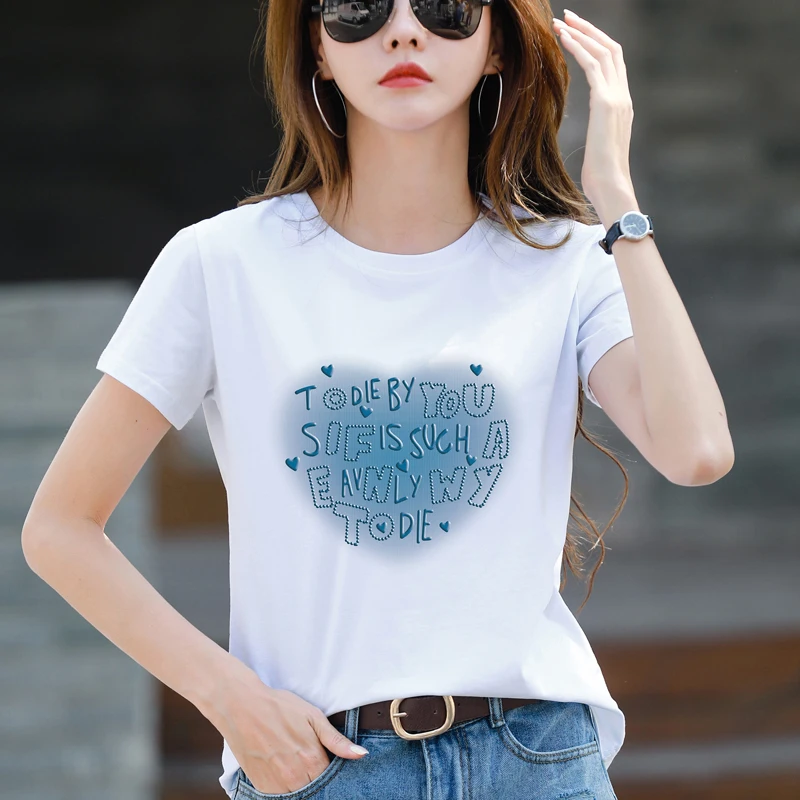 TuangBiang Summer letter Print 2024 New Comfort Short Sleeve Cotton Women O-Neck T-Shirts Loose Casual Ladies Simplicity Tops