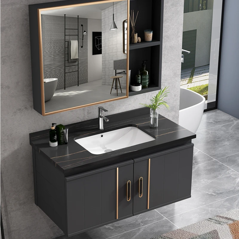 Rock board space aluminum bathroom cabinet set, washbasin, small unit type, washbasin, one piece