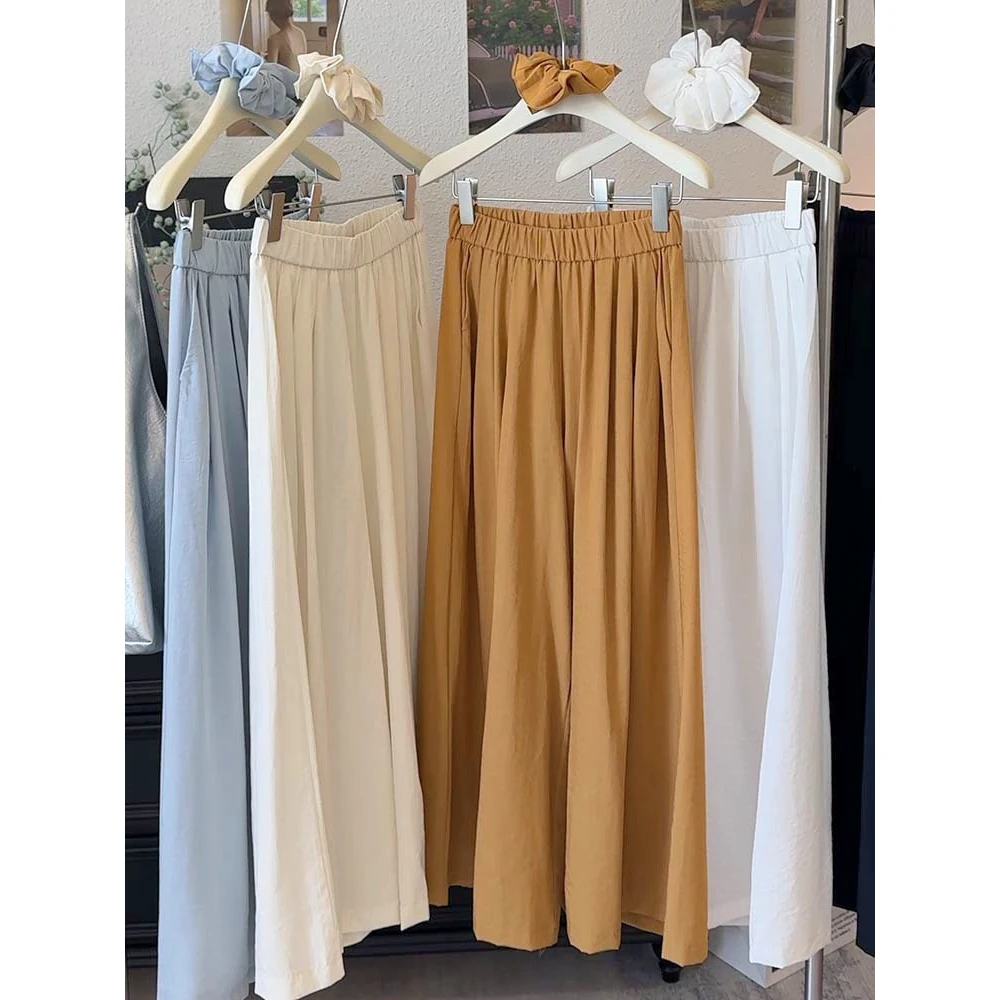 

Cotton And Linen Women Summer Pants Bohemian Style Stretch High Waist Big Leg A-Line Skirt Pants Faldas Femme Streetwear