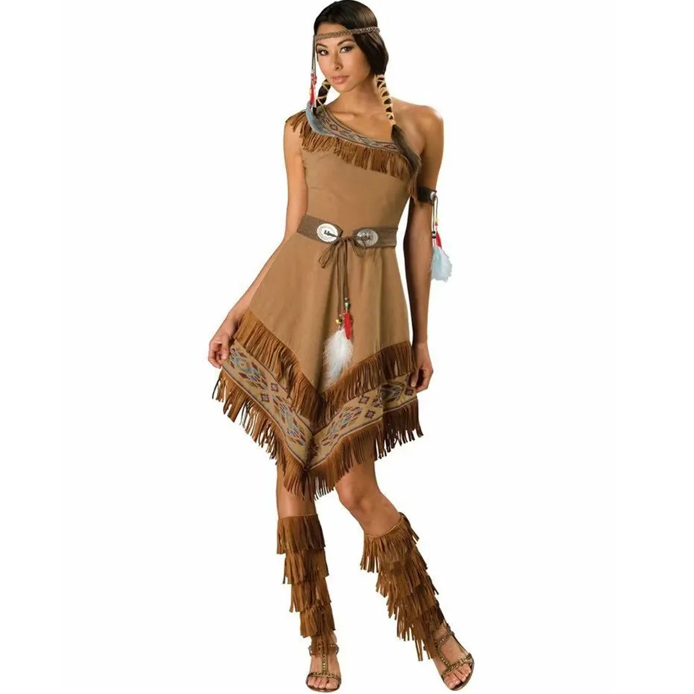 Halloween Cosplay Indian Indigenous Princess Costume for Women Fancy Dress Up Pocahontas Forest Huntress Party Stage Outfits