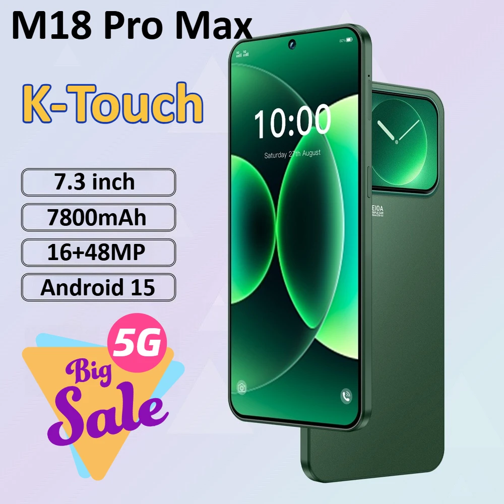 Téléphones mobiles K-Touch M18 Pro Max, smartphone 7.3HD, pas cher, 5G, double carte SIM, téléphones portables 7800mAh, Android 15, version mondiale