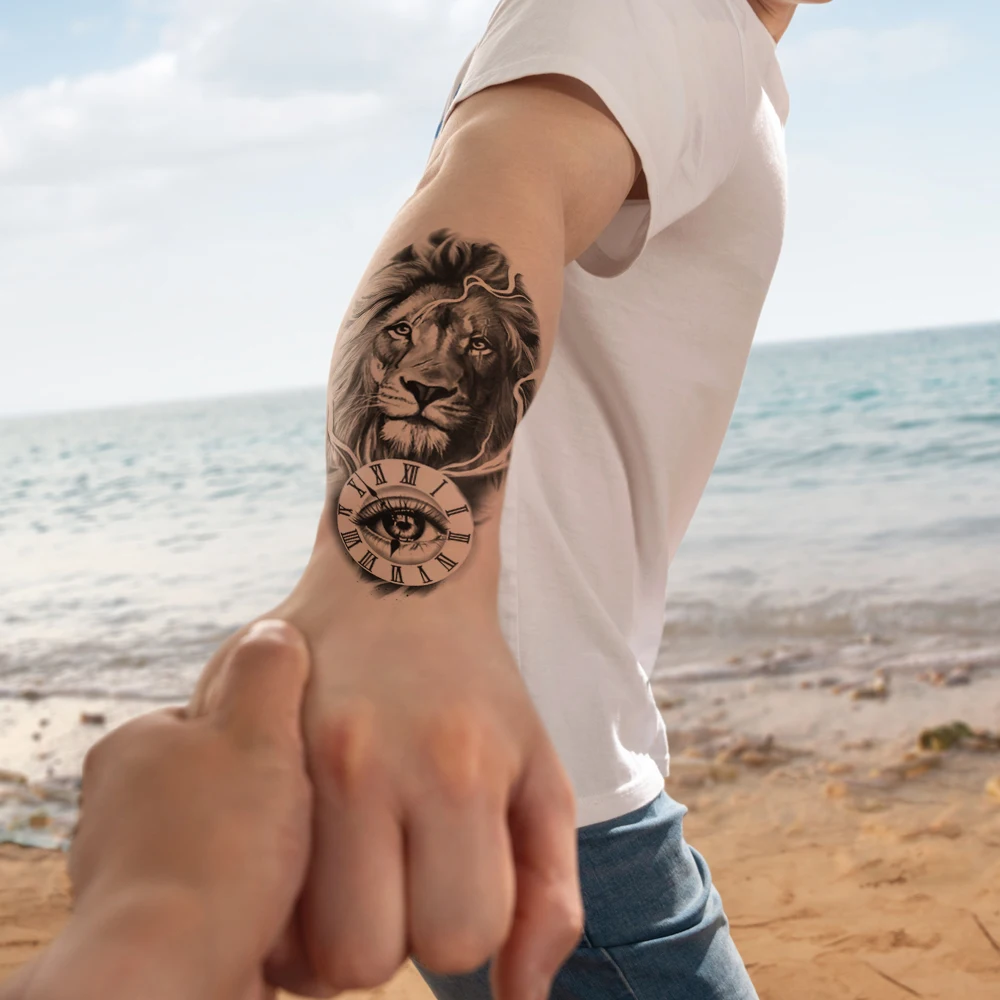 Waterproof Temporary Tattoo Sticker Black Forest Lion Tiger Flash Fake Tattoo Women Wolf Crown Body Art Arm Men,Cool Sexy Decals image 3