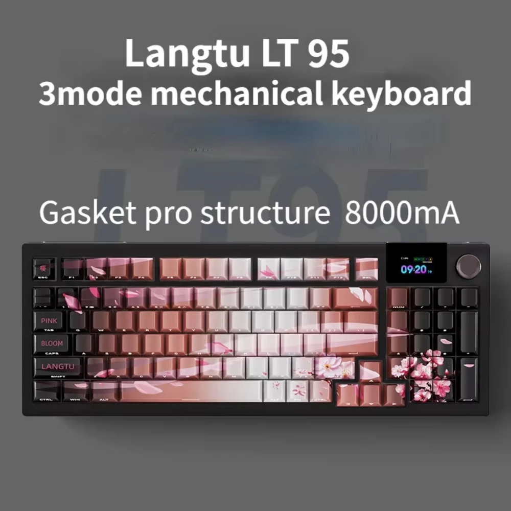 MATHEW TECH-LANGTU LT95 tastiera meccanica a 3 modalità RGB con manopola del Volume Display intelligente (personalizzabile) struttura della guarnizione per i giochi