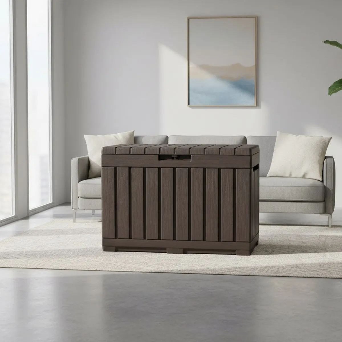 Resin Patio Storage Box Seat 50 Gallon Outdoor Weatherproof Organizer Brown