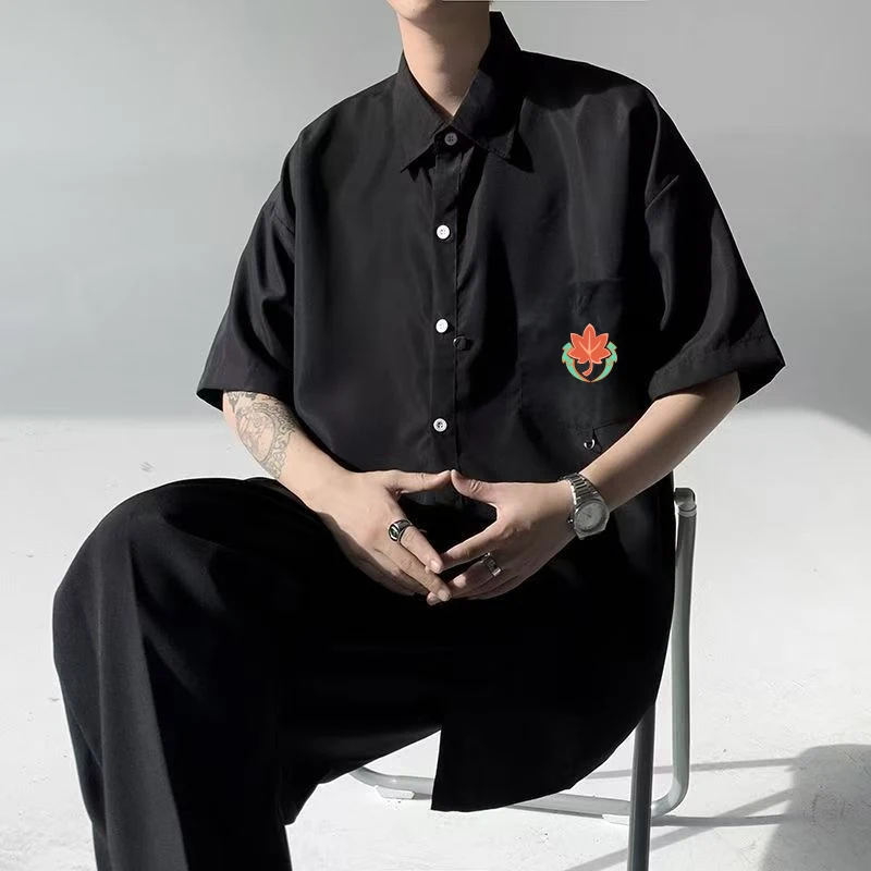 Juego 2025 Anime Gs Impact Cos Kaedehara Kazuha Unisex Simple y Casual negro camisa de manga corta accesorios disfraz Prezzie