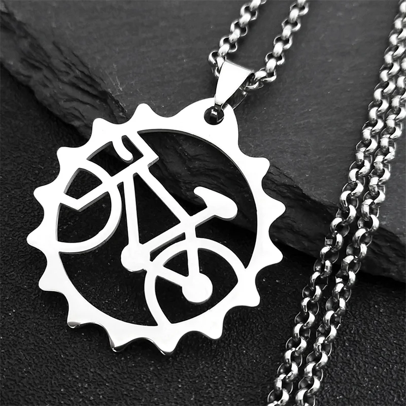 Bicycle Stainless Steel Pendant Necklace for Men Women Bike Cycling Tire Chain Choker Neck Jewelry pingente bicicleta N2654S01