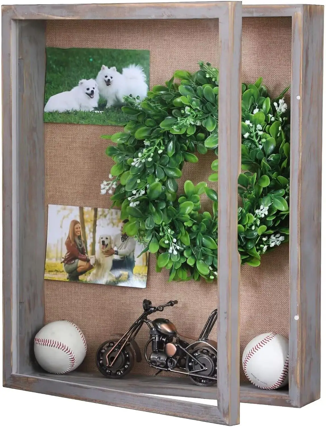 Rustic Grey Shadow Box Frame 16x20, Extra Large Deep Shadow Box with Opening Door, Big Display Case for Wedding Bouquet Memorabi