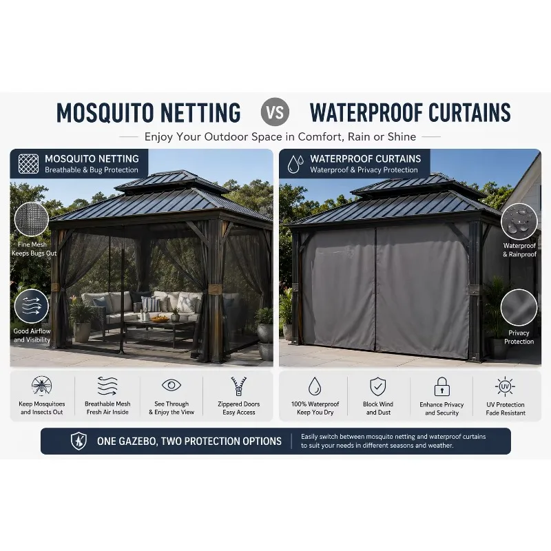 Aluminum Outdoor Leisure Gazebo Windproof Rainproof Garden Pergola Shelter Perfect For Villa Courtyard And Resort Hotel Use