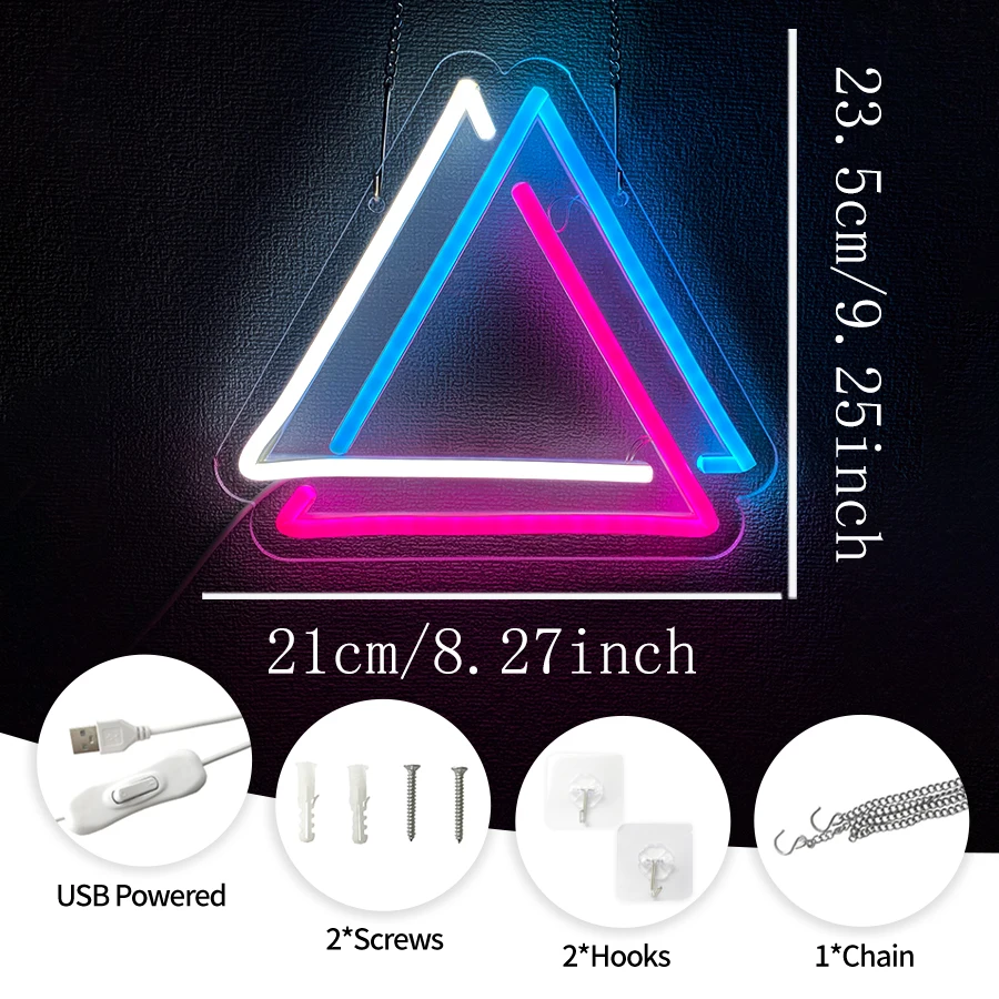 Abstract Triangle USB Neon Sign, Modern Geometric LED Wall Light, Modern Office Neon Sign, Home Wall Decor Room Decoration