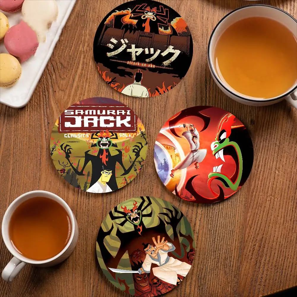 Animated series S-Samurai Jack cartoon Round Coasters Insulated Durable Cups Coffee Coaster Plate Mats Home and Decoration