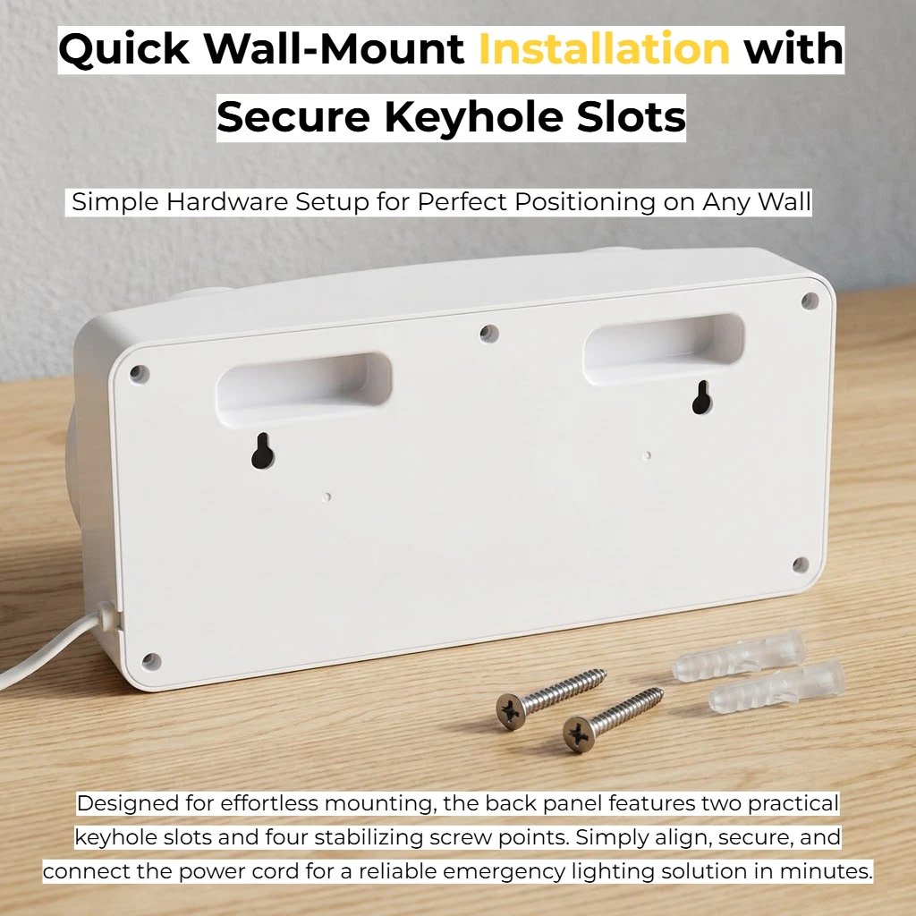 Dual-Head LED Emergency Light 2500mah Wall Mount Safety Lamp with Round/Flat Plug for Home & Commercial