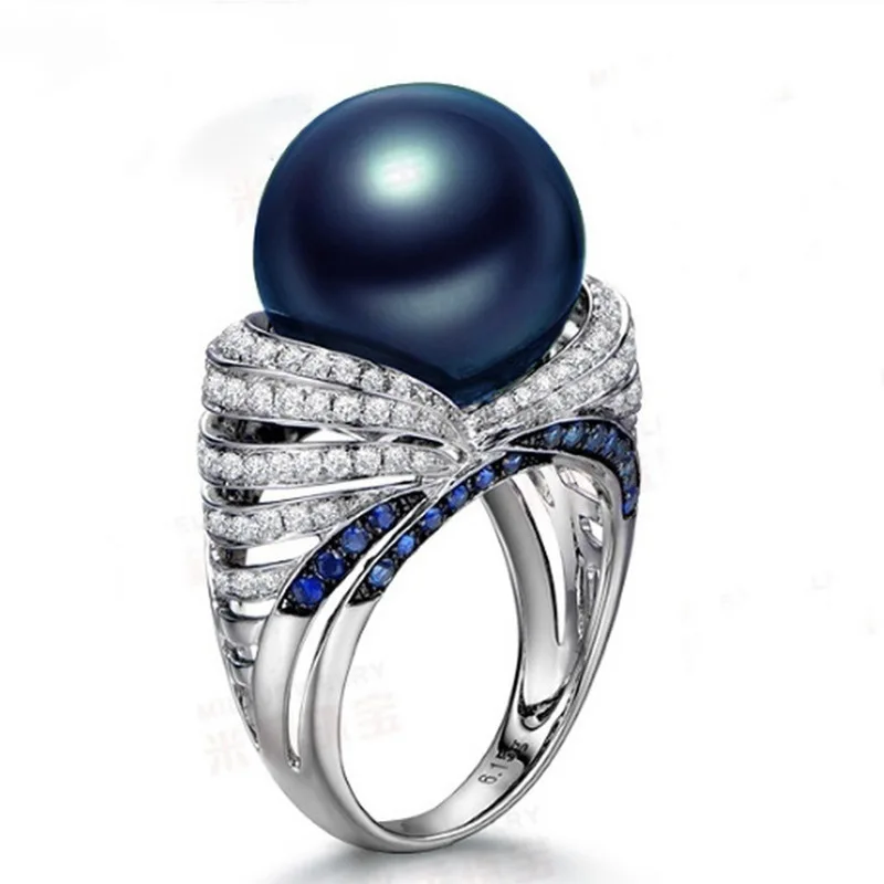 Fashion Blue Pearl Zircon Rings for Women Retro Luxury Zircon Index Finger Ring Gothic Girls Jewelry Accessories Holiday Gifts