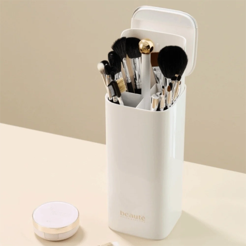 Automatic Lifting Makeup Brushes Holder Large Capacity with Lid Lipstick Holder Dustproof Waterproof Makeup Brush Organizer