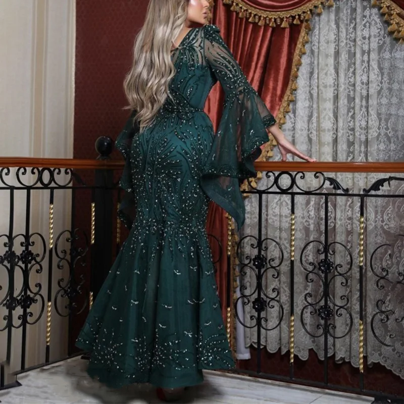 Imagem -05 - Bordado Verde Prom Sexy Lace Mulher Casamento Vestidos Sexy Party Fish Tail Dresses