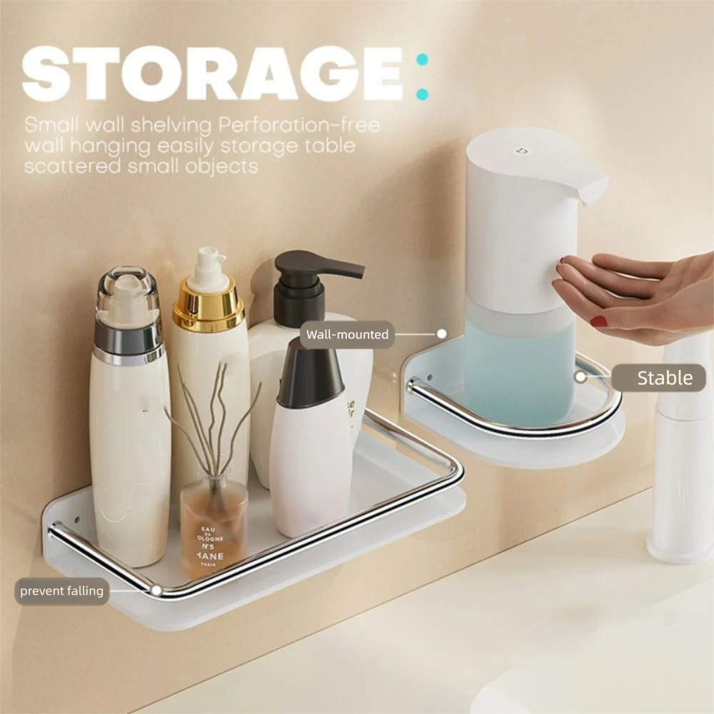 

Towel Holder Punch-free Bathroom Storage Shelf No Drill Square Shampoo Rack Floating Wall Mounted Wall Hanger Kitchen