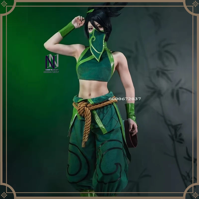 

Hot Game Cosplay The Rogue Assassin Costume Anime Akali Role Playing Clothes Fashion Green Top Pants for Women Adult Comic Con