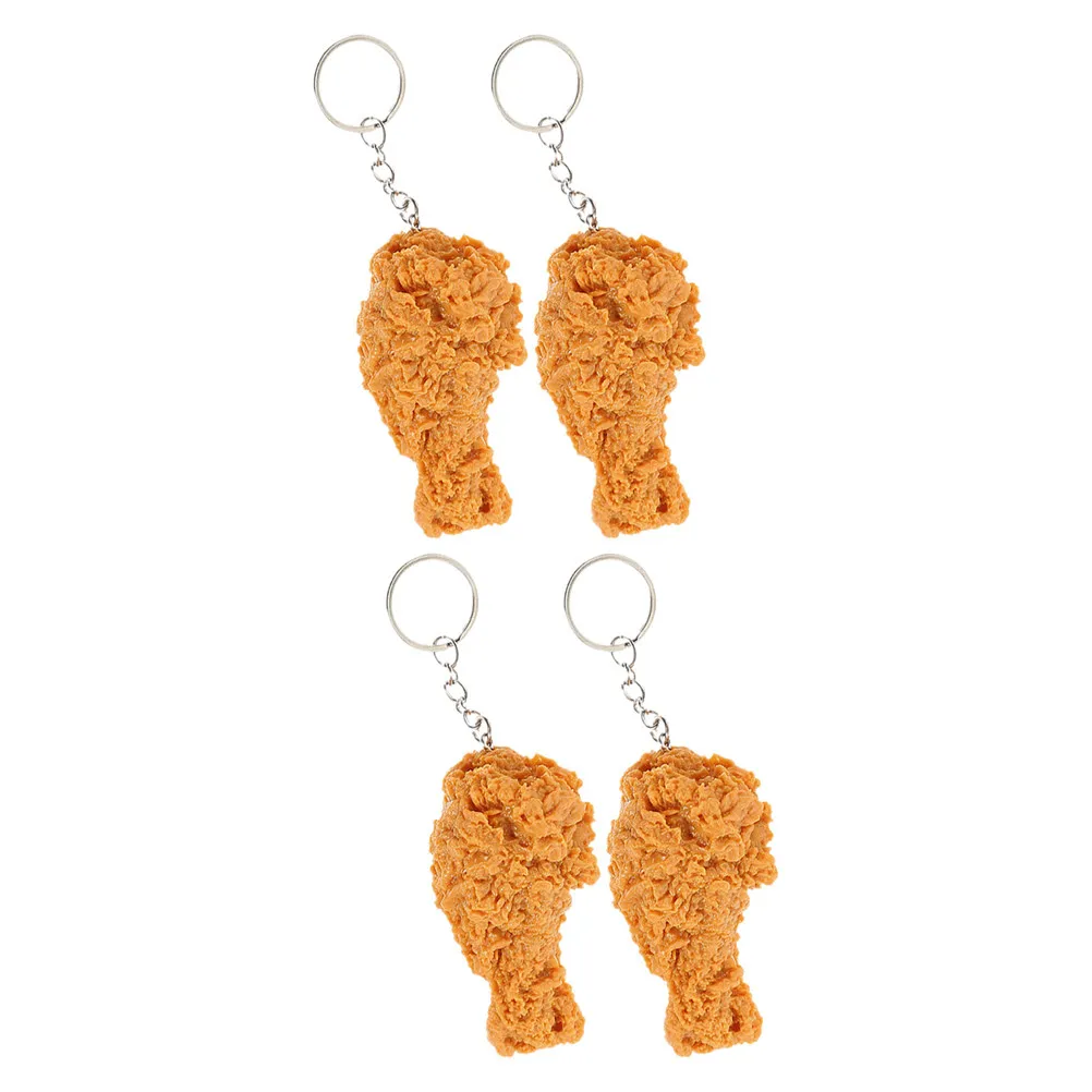 

4Pcs Funny Chicken Wing Keychain Sturdy PVC Creative Food Charm Set for Keys Bags Car Decoration Novelty Fast Food Pendants