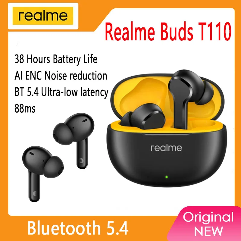 Original Realme Buds T110 TWS Earphone Bluetooth 5.4 Niose Cancelling Wireless Headphone 38 Hour IPX5 Waterproof