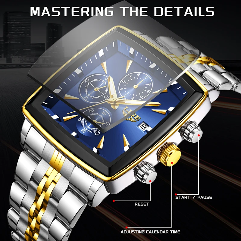 LIGE Business Watch Men Waterproof Luminous Chronograph Date Man Wristwatch Fashion Square Quartz Men's Watches Montre Homme+BOX