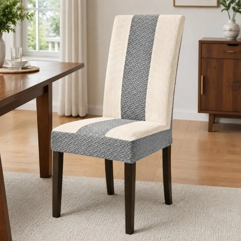 Smooth Polyester Chair Cover, 4-Piece Stretch Set with Ribbed Texture for Dining, Office, and Chair Seating Y5GB