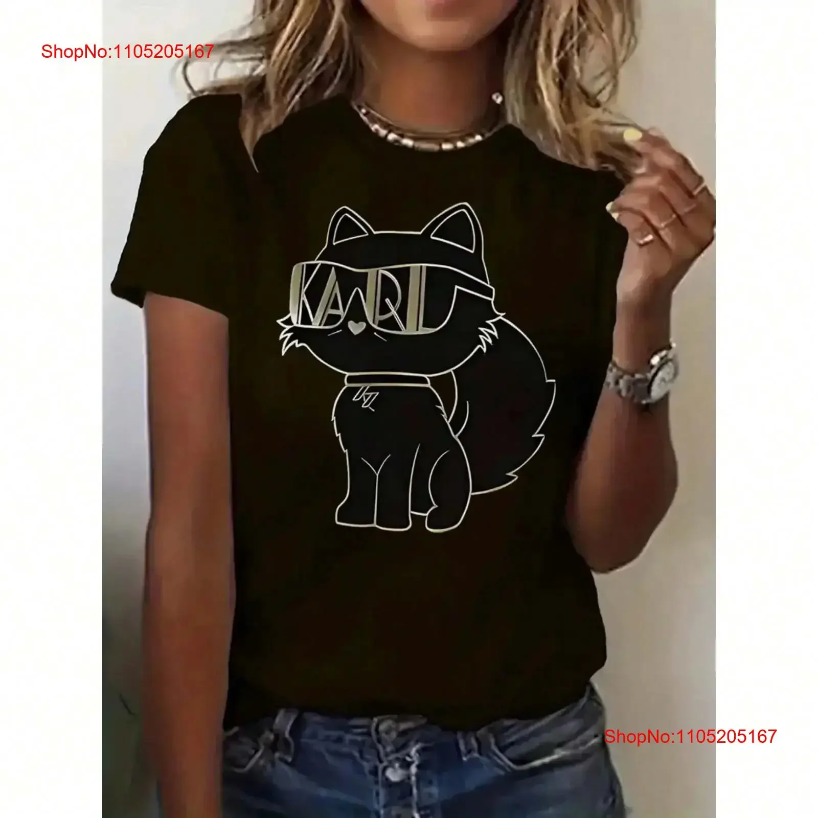 

Cartoon cat wearing sunglasses printed T shirt casual and comfortable top vintage Washed Slightly designer clothes