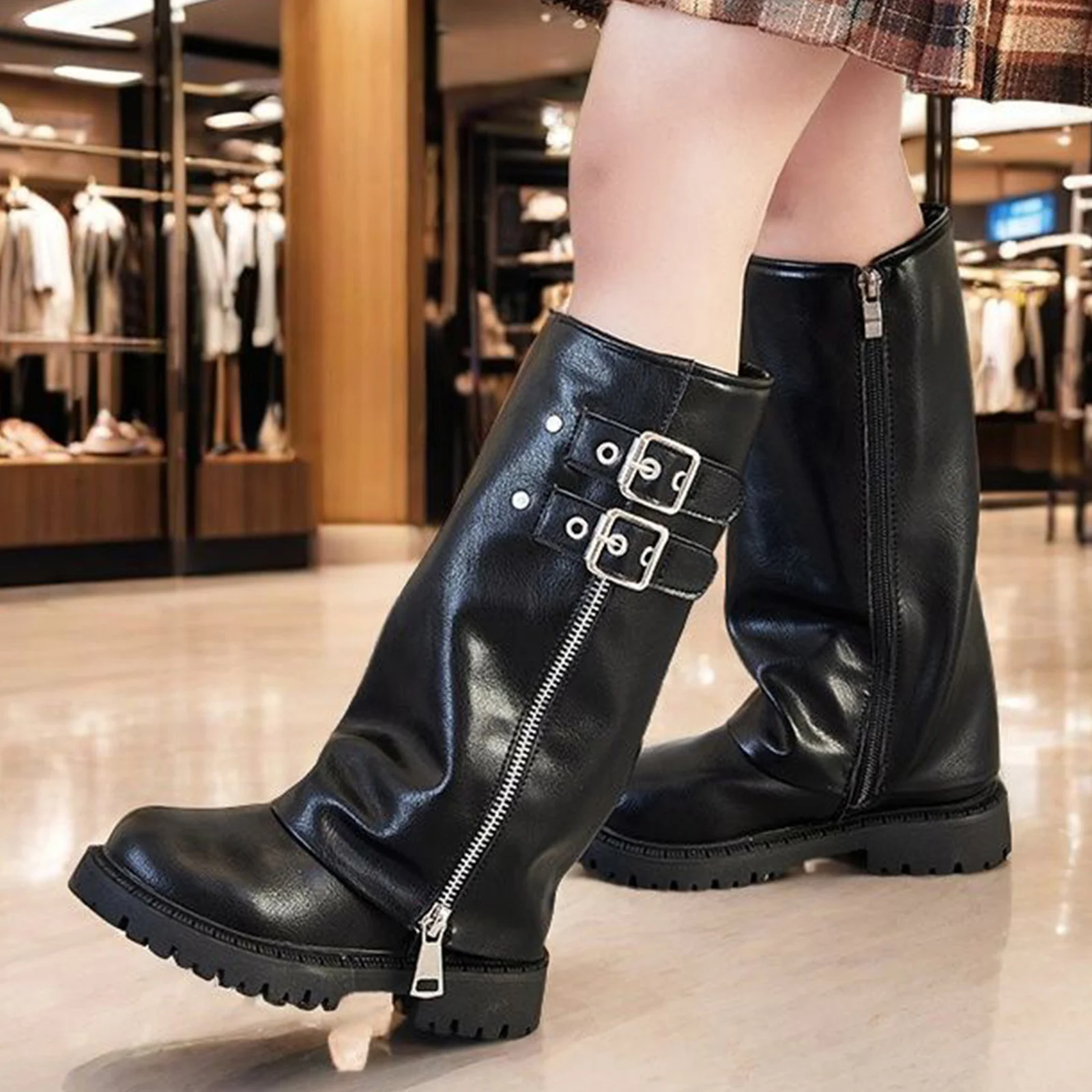

Girl's Chic High Street Y2K Classic Black Leather Knee-length Long Boots Fashion Cool Performance Shoes Daily Versatile Shoes