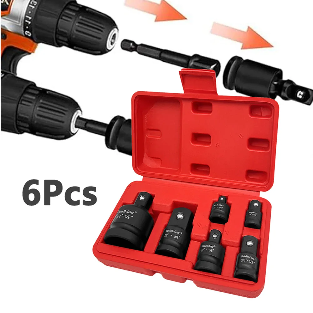 6PCS Impact Socket Wrench Adapter Set For Handheld Tools Reducer Adapter 1/4 1/2 3/8 3/4 Inch Square Drive Repair Tool With Box