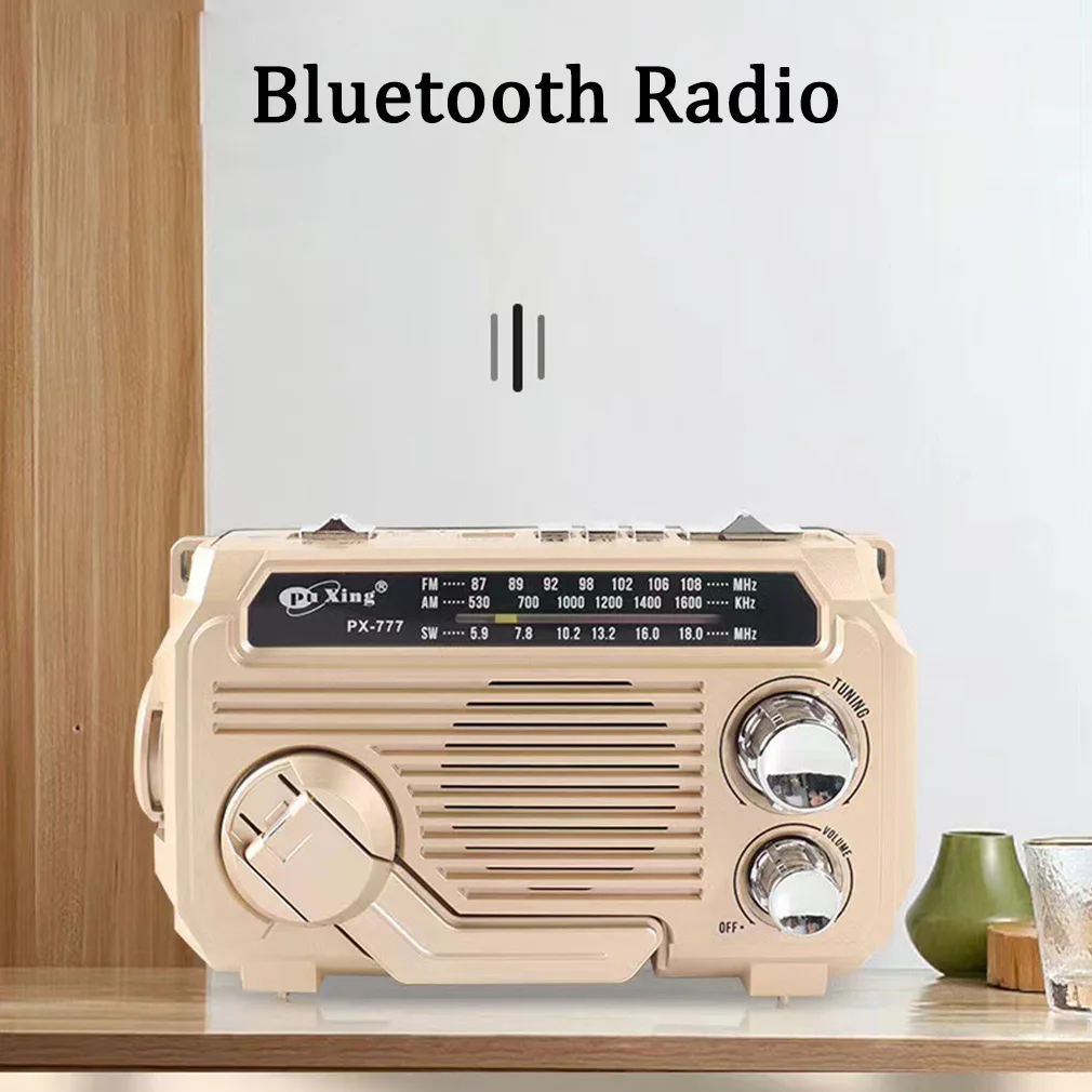 Portable Emergency Radios Hand Crank  Solar Charging FM AM SW Radio Receiver Bluetooth 5.2 Speaker Music Player Support TF USB