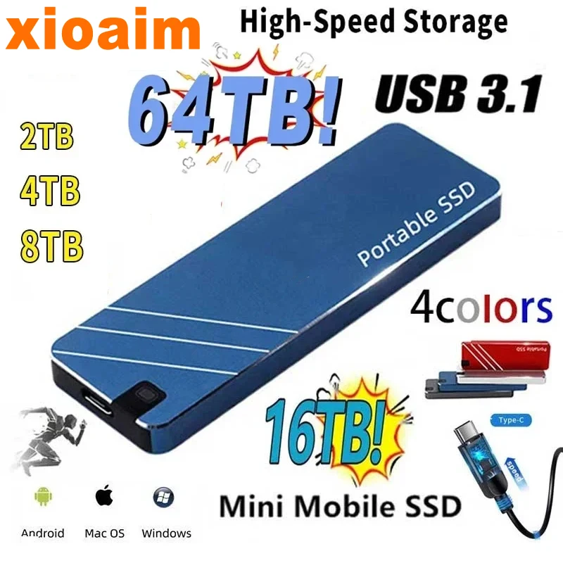 For xiaomi Original Portable SSD Type-C/USB3.1 External Mobile Solid State Drive High Speed  8TB 16TB Hard Drive Laptop Hard