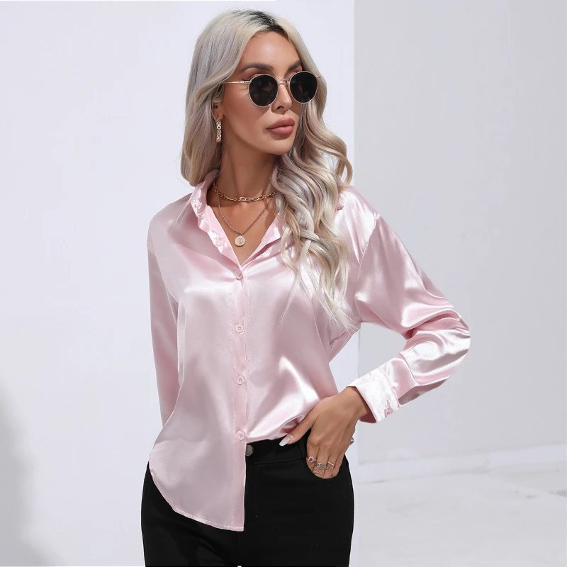 2023 Spring Women Shirt New Fashion Satin Women Tops Blouses Long Sleeve Silk Female Clothing Loose Solid Elegant Blouse Women