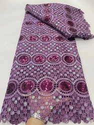 NDPG74 viola! Nuovo modello tessuto di pizzo guipure africano con paillettes, pizzo cordoncino ricamato di alta qualità per abiti da festa e da sposa