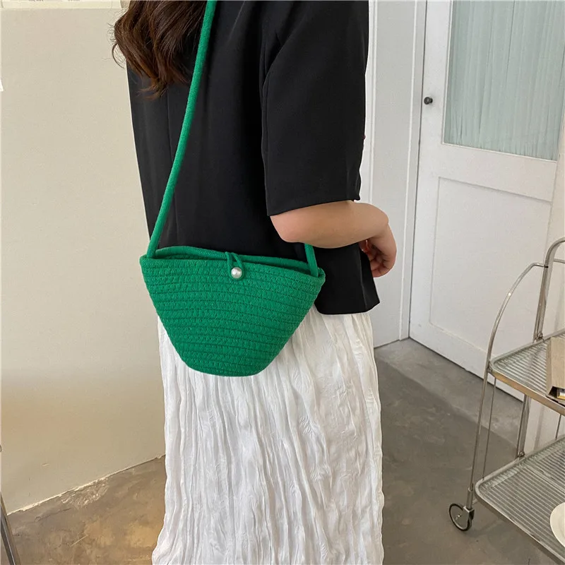 Casual Cotton Woven Women Handbag Small Weaving Shelll Summer Beach Bag Shopper Tote Ladies Travel Shoulder Crossbody Bags